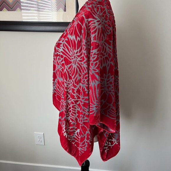 Marc New York Red/Gray Velvet Burnout Shrug OS - Picture 2 of 5